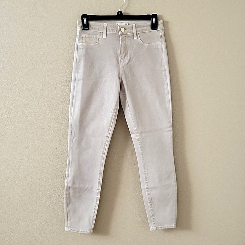 L'Agence Biscuit Gold Glitter Coated Margot High Rise Skin Jeans - Size 26